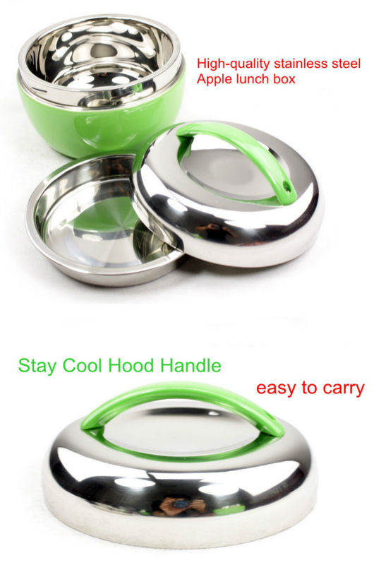 stainless steel lunch box round apple shape themro container