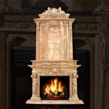 Antique glamorous two-tiered beige marble fireplace