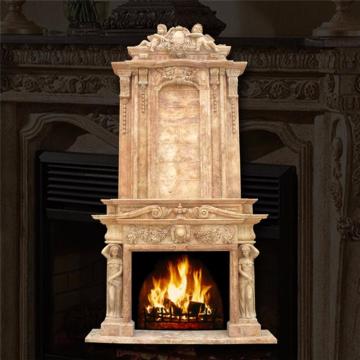Antique glamorous two-tiered beige marble fireplace