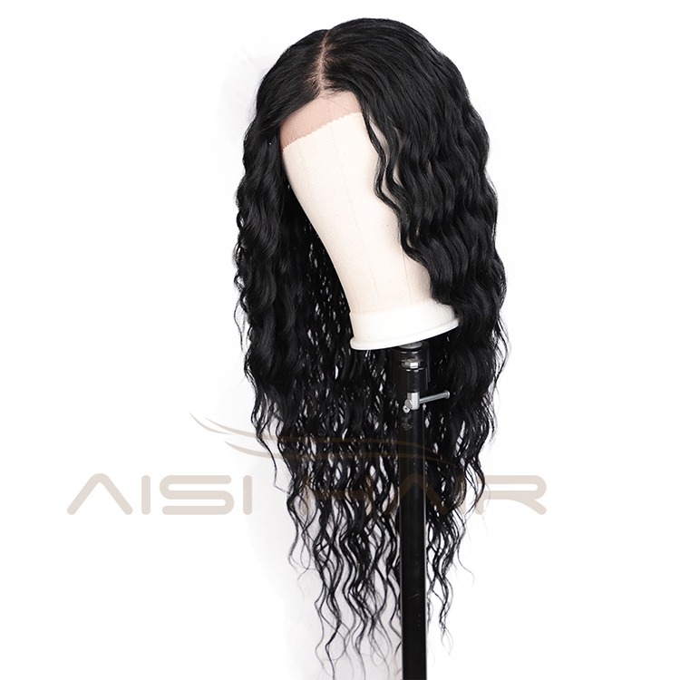 Aisi Hair High Quality 22 Inch Long Wavy Black Color Wig Water Wave Swiss Lace Wig Wholesale Synthetic Hair Wigs For Black Women