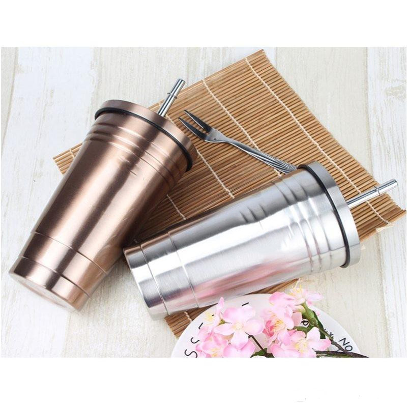 Various Coffee Cup of 500ml Diamond Shape Stainless Steel Coffee Mugs with lid and Straw