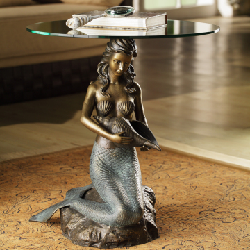 Home Decoration Metal Craft Woman Bronze Mermaid Sculpture Coffee Table