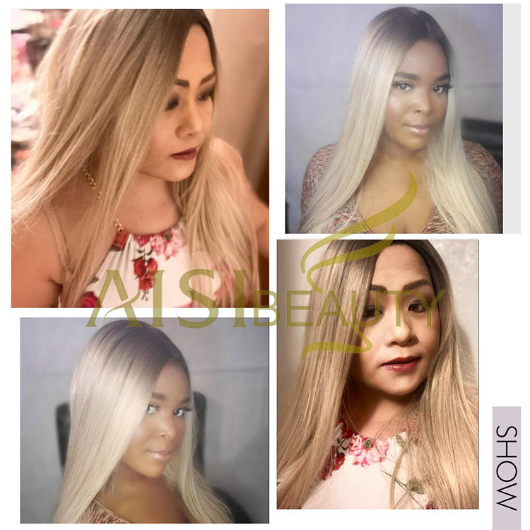 Aisi Beauty Popular Vendor Cheap Long Straight Ombre Blonde Wig Lace Frontal Synthetic Hair For Black Women Lace Front Wig