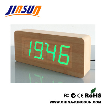Rectangle Shape Wooden Table Alarm Clock Led Display