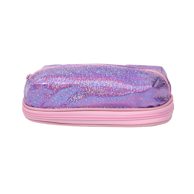 Glitter double zipper waterproof school pen case for kids