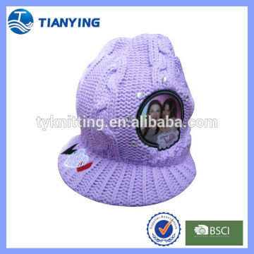 pretty purple embroidery knitting pattern knit hat with visor
