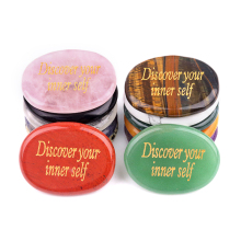 35X45MM Oval Engraved Inspirational Words(Discover your inner self) Reiki Healing Crystal Carved Inspirational Word Worry Stone