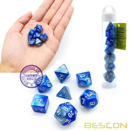 Bescon Mini Gemini juego de dados RPG poliédrico de dos tonos, 10MM, juego de rol mini juego de rol RPG pequeño D4-D20 en tubo, Steelblue