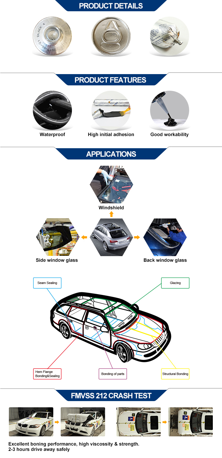 Windshield Repair Bonding Adhesive Sealant Manufacturer Polyurethane Auto Glass PU Other Adhesives Reference to MSDS Black