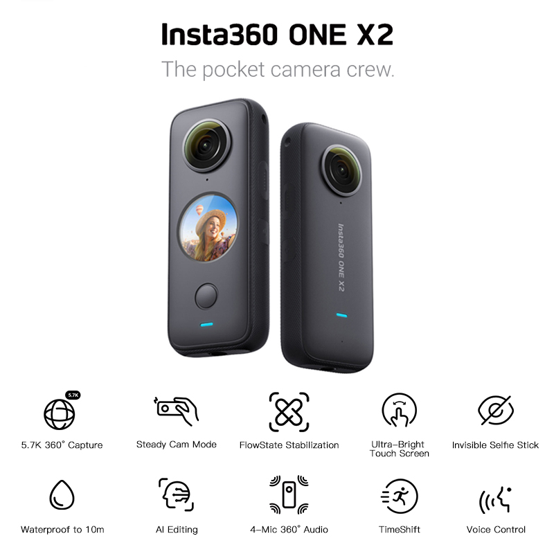 Insta360 ONE X2  Action Camera  5.7K 360-degree capture Waterproof To 10M  FlowState Stabilization Steady Cam Mode sport  camera