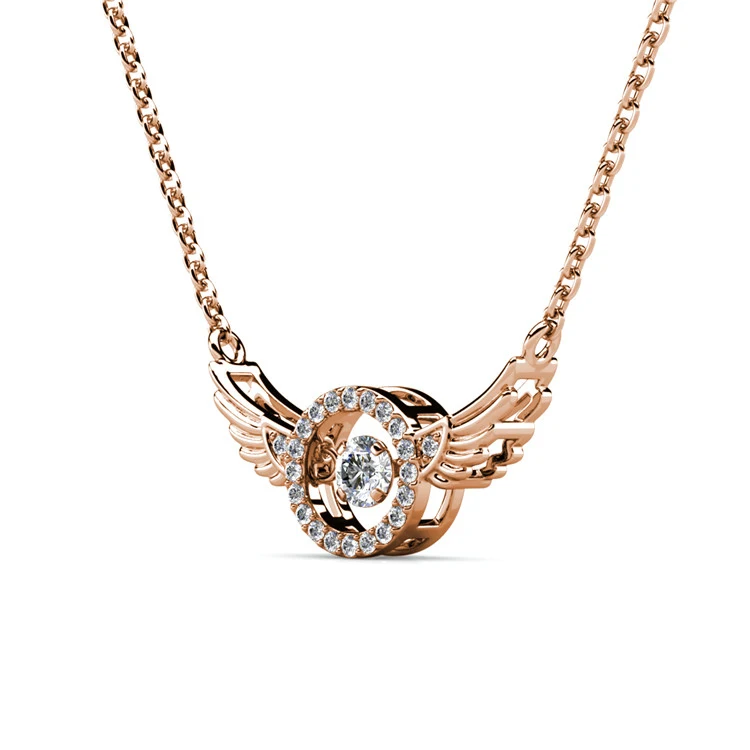 2020 New Arrival Trendy Dancing High Quality Crystal Angel Wing Pendant Necklace for Women