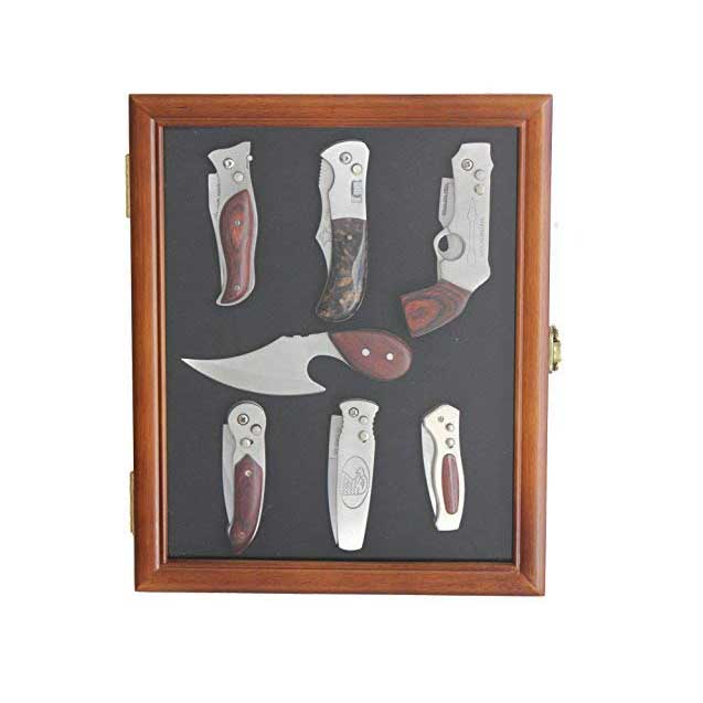 Custom high quality 10x12 inch Black wood Knife Display Case Shadow Box with Glass Door Wall Mountable