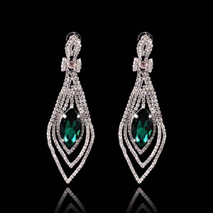 Green Crystal Charm Rhinestone Cubic Zirconia Earrings