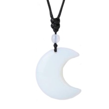Opalite 35MM Moon Pendant Necklace Adjustable Rope Women Men