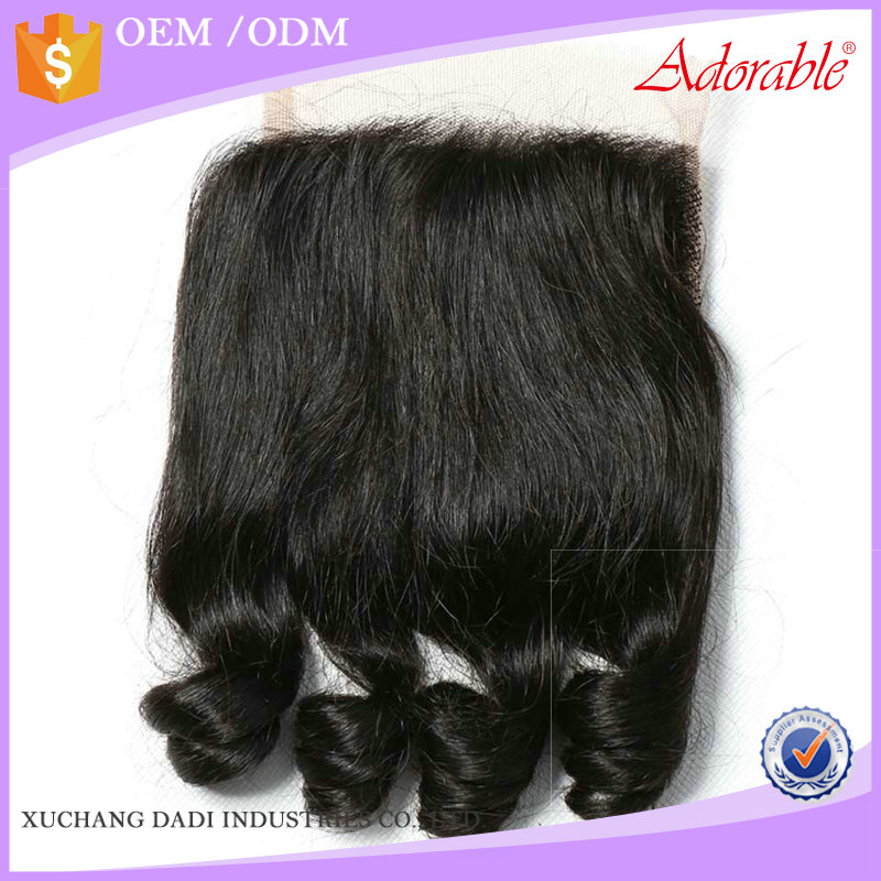 wholesale indian bouncy curl human hair 4x4 closure for wig,natural color funmi wave 4*4 lace closure by hair weaving