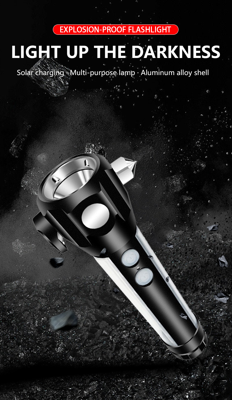 Multifunctional explosion-proof flashlight magnetic suction solar rechargeable emergency survival flashlight