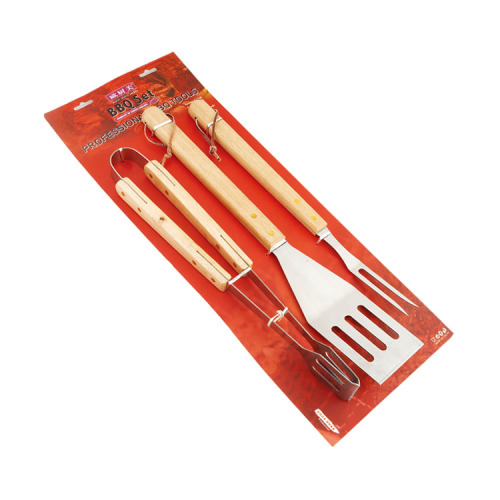 Ensemble d&#39;outils de barbecue 3pcs manche en bois