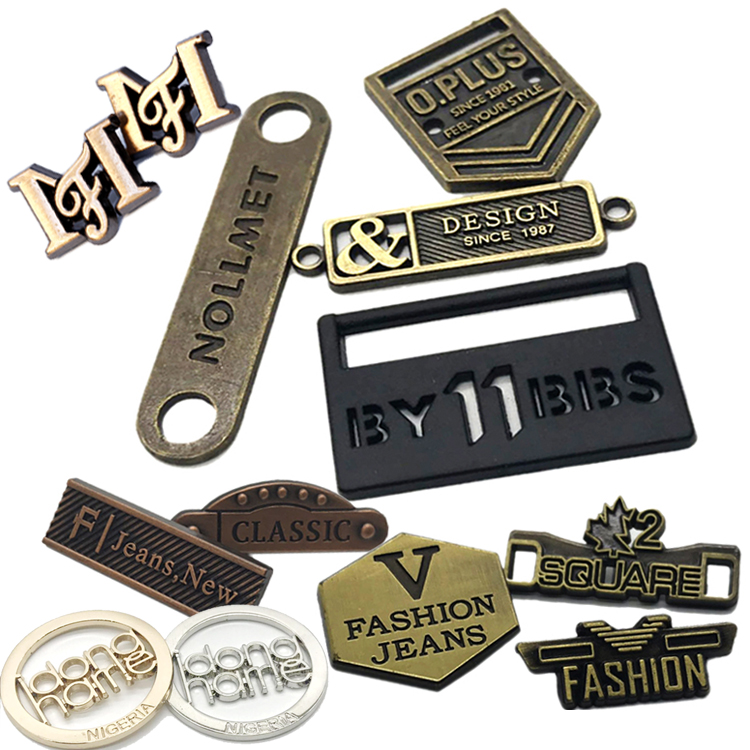 Garment Metal Sew On Labels Custom Clothes Embossed Brand Name Logo Metal Label Tag For Clothing