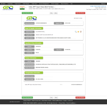 alimentador de medicamentos datos aduaneros de la India