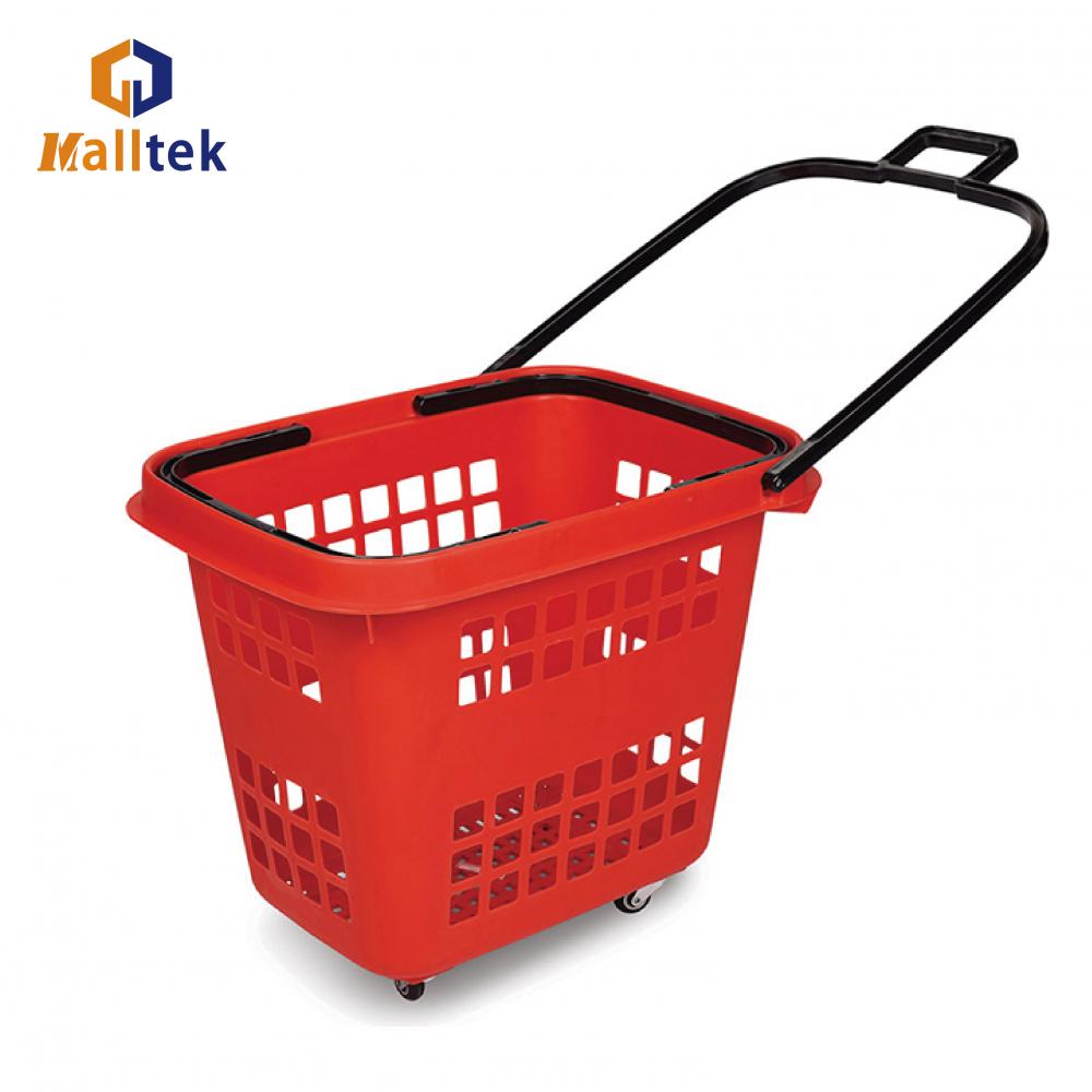 Supermarket Store Large Capacity 4wheels Plastic Roll Shopping Trolley Basket