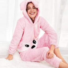 Print and solid pink island fleece pajama set