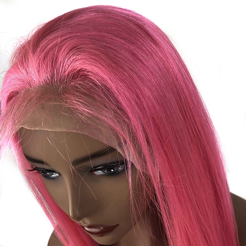 Factory Wholesale Hot Pink Brazilian Human Hair Lace Front Wig