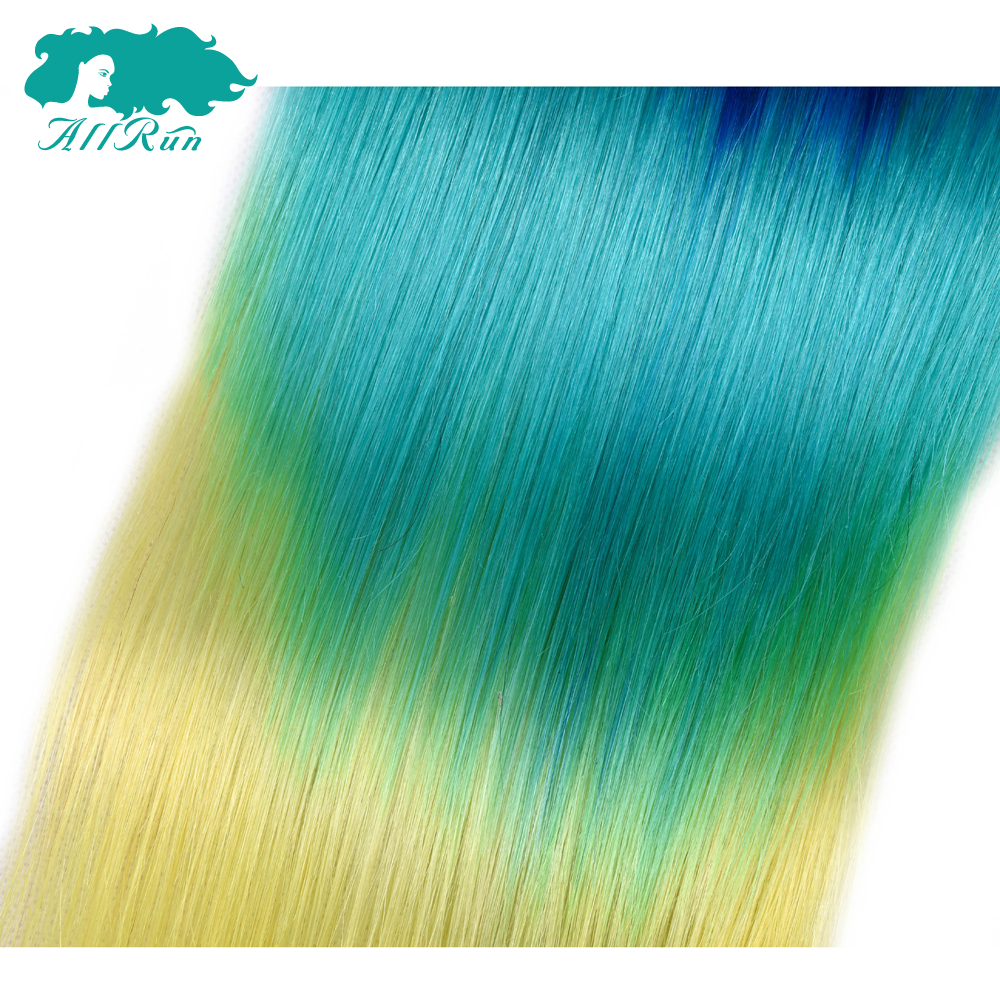 virgin remy color hair bundles, 3 tone blue/green/yellow human hair extension