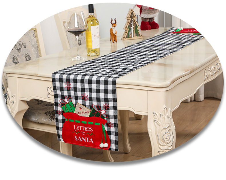 Christmas Table Runner Christmas Applique Embroidered Plaid Tablecloth Home Table Decoration Christmas Decorations