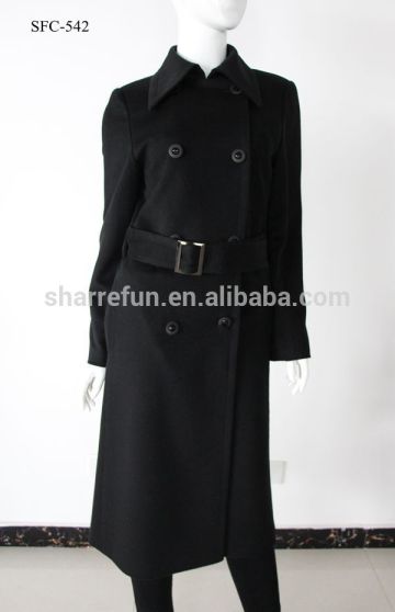 ladies cashmere coat, black color cashmere coat, 100% pure cashmere coat SFC-542