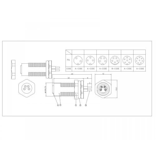 M8 2~8P Female Waterproof Board Side Lock Front