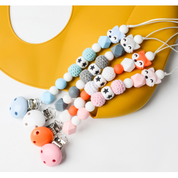 Animal Fox Silicone Wood Tanding Bead Pacifier Hållare