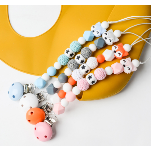 Animal Fox Silicone Wood Teething Bead Pacifier Holders