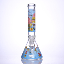 35cm/13.8in,HippiesGlass,Glass Beaker Bong With Cartoon Pattern,Borosilicate Glass Water Pipe,Glass Bong,Glass Hookah