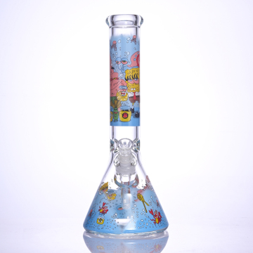 35cm/13.8in,HippiesGlass,Glass Beaker Bong With Cartoon Pattern,Borosilicate Glass Water Pipe,Glass Bong,Glass Hookah