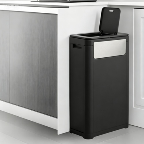 Modular Double Lid Trash Bin with Barrier for Efficient Waste Management