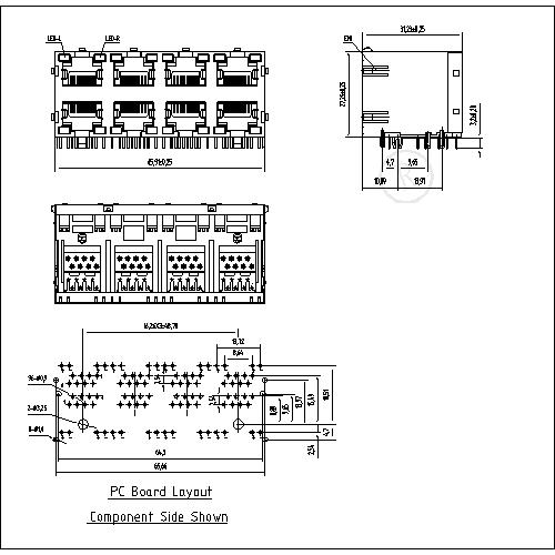 ATRJ5922-8P8C-X-C-J-B RJ45 Jack Side Entry 2X4P Shielded With LED & EMI