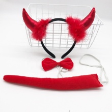 Red Devil Halloween Costume Set with Horns, Tail, and Pitchfork Accessory Kit