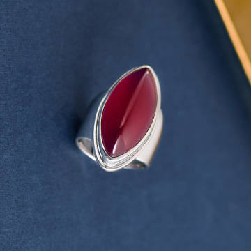 S925 Silver Retro Red Corundum Personality Open Rings