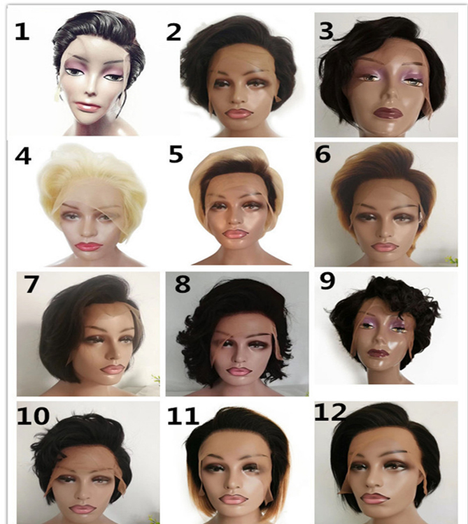 Sexy Lady Full Lace Short Style Ombre Color Human Hair Wigs,Customized  Pre-Plucked Hairline Peruvian Human Hair Wigs