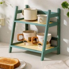 Bamboo Rattan Countertop Storage Shelf Organizer