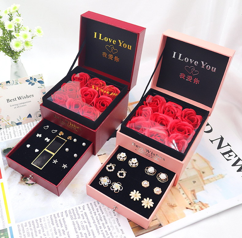 Dry flower I love you earring necklace ring packaging box bag card mom flower box for gift