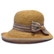 Ladies Natural Fisherman Raffia braid Folded Hat with strings
