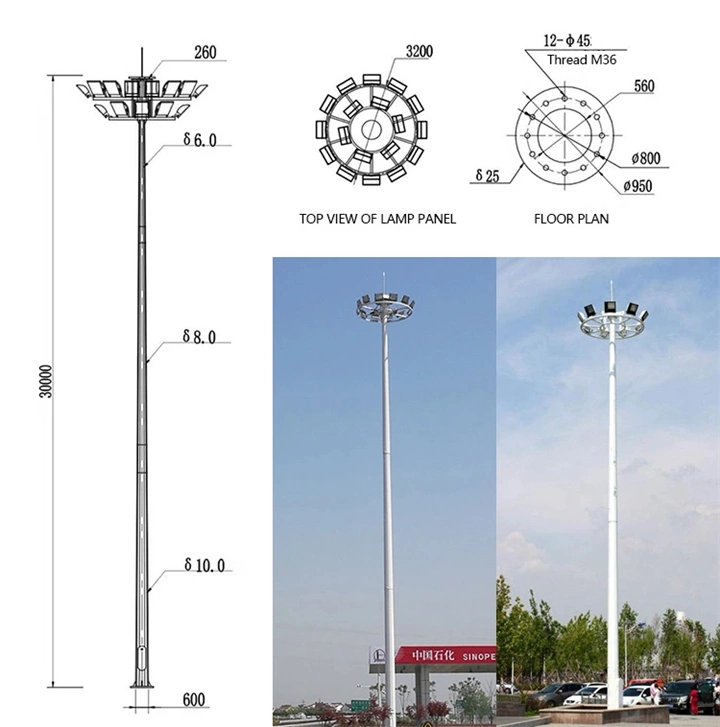 160lm/W Spotlight Stadium High Mast Pole Light