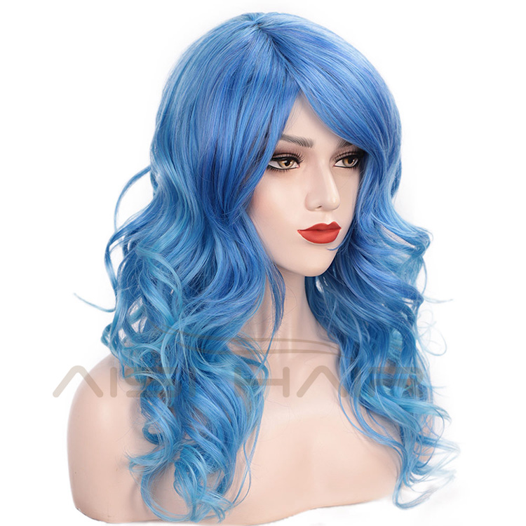 Aisi Hair Heat Resistant Synthetic Fiber Blue Wigs 24 Inch Cosplay Wigs Long Big Wave Cosplay Wigs for Women