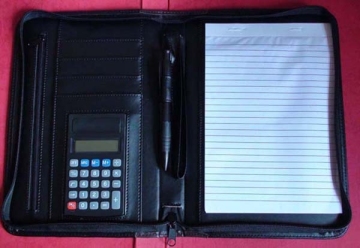 Leather memo pen calculator