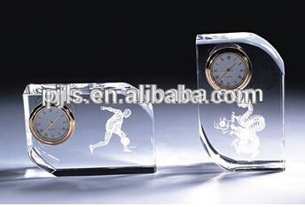 Crystal Glass Trophy with Clock, Clock Award, Clock Plaque