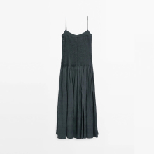 Women's simple casual vacation style suspender wide swing dress