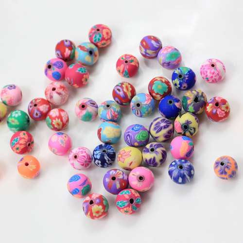 Colorful 6/8/10/12mm Polymer Clay Round Ball Loose Beads Mixed Colors Flower Pattern for DIY Jewelry Making Accessories