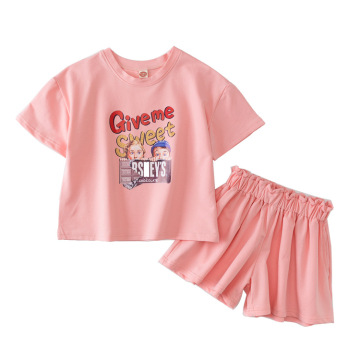 Summer 2021 New Kids Cotton Loose Casual Short Sleeve Shorts Two Piece Girls' Clothing Sets