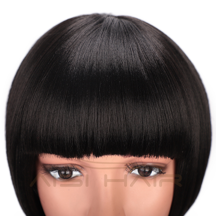 Natural Black Synthetic Short Bob Heat Resistant Synthetic Fiber Wigs Short Bob Wigs With Bangs for Women